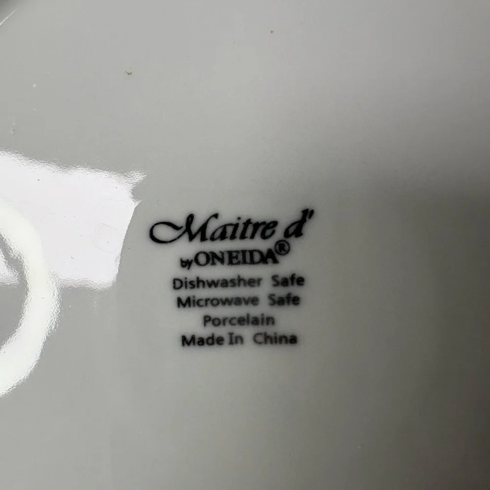 Oneida Maître d dinner plates. 2 plates white with blue circle trim